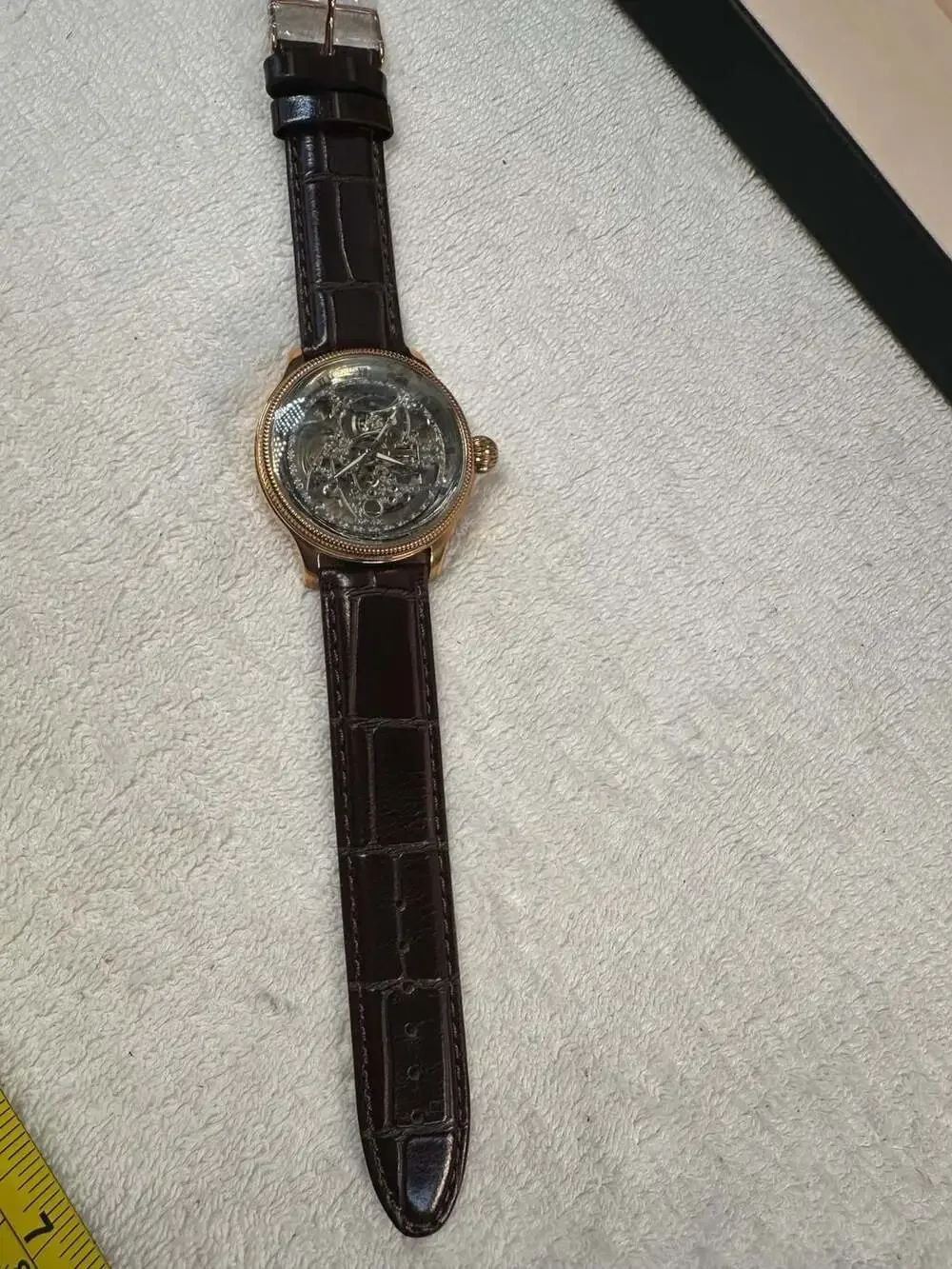 Akribos XXIV AK455RG Rose Gold Skeleton Automatic Leather Men's Watch